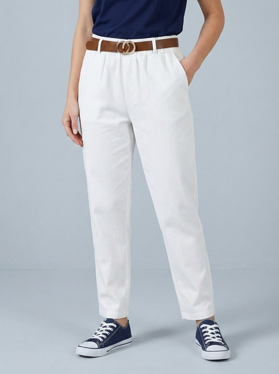 "GIANNA" Tapered Trousers-White
