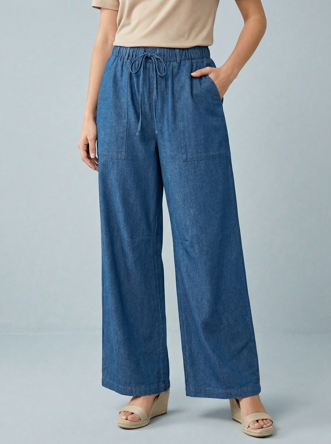 "JULIE” Wide Leg Trousers - Light Denim