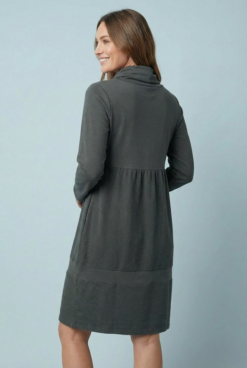 "KAREN" Cowl Neck Dress/Tunic - Dark Grey