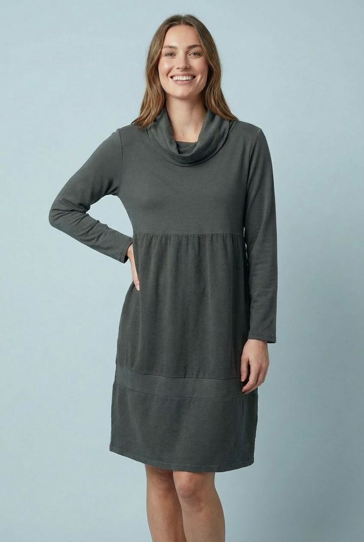 "KAREN" Cowl Neck Dress/Tunic - Dark Grey