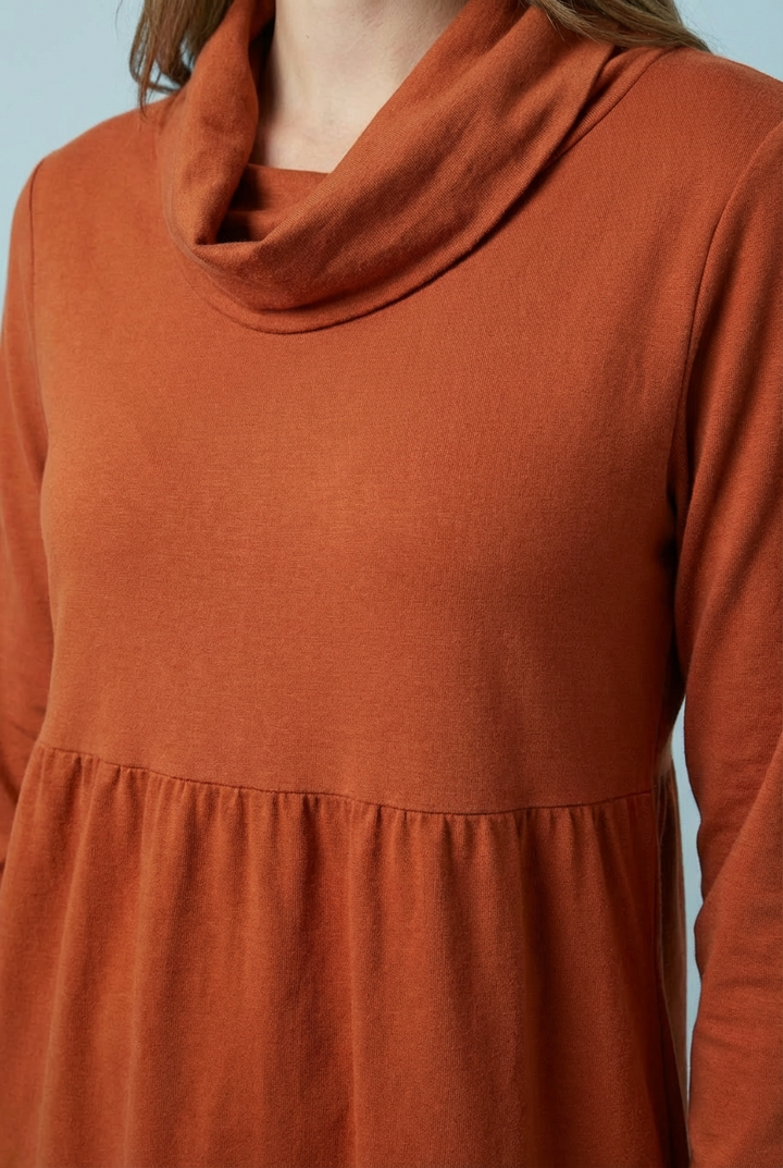 "KAREN" Cowl Neck Dress/Tunic - Rust Orange