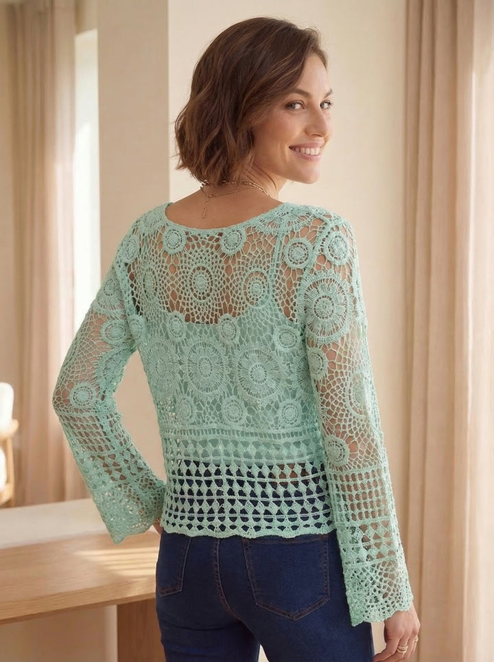
"KATIE” V- Neck Crochet Top - Mint