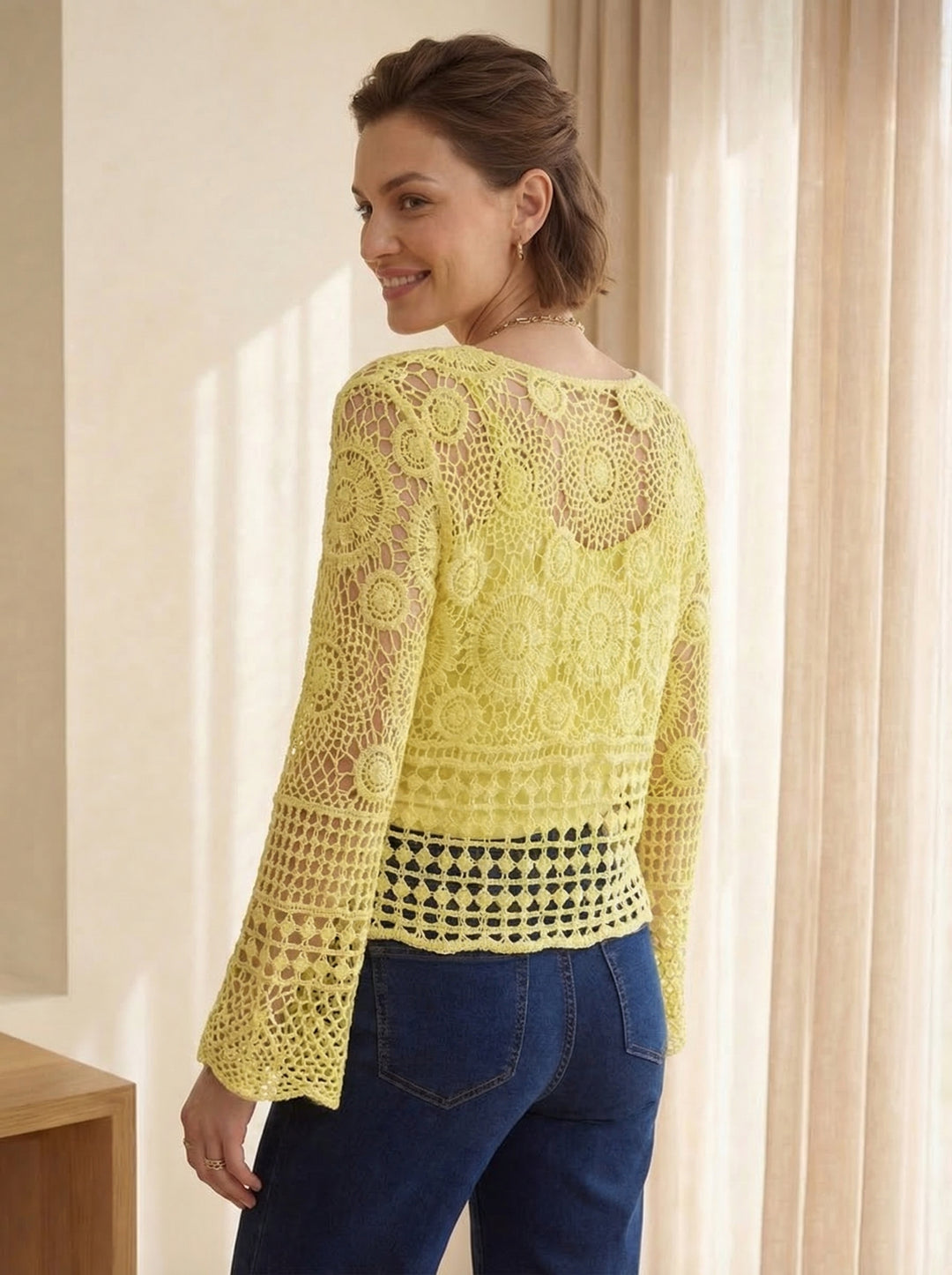 "KATIE” V- Neck Crochet Top  - Yellow