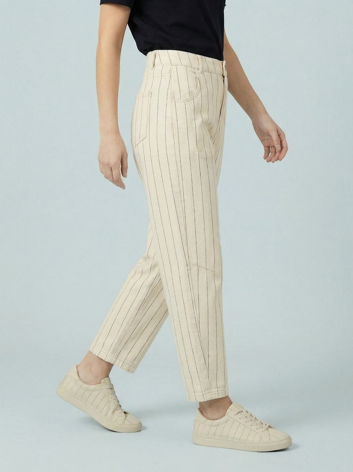 "KEIRA” Pinstripe Bullet Trouser - Cream/Black