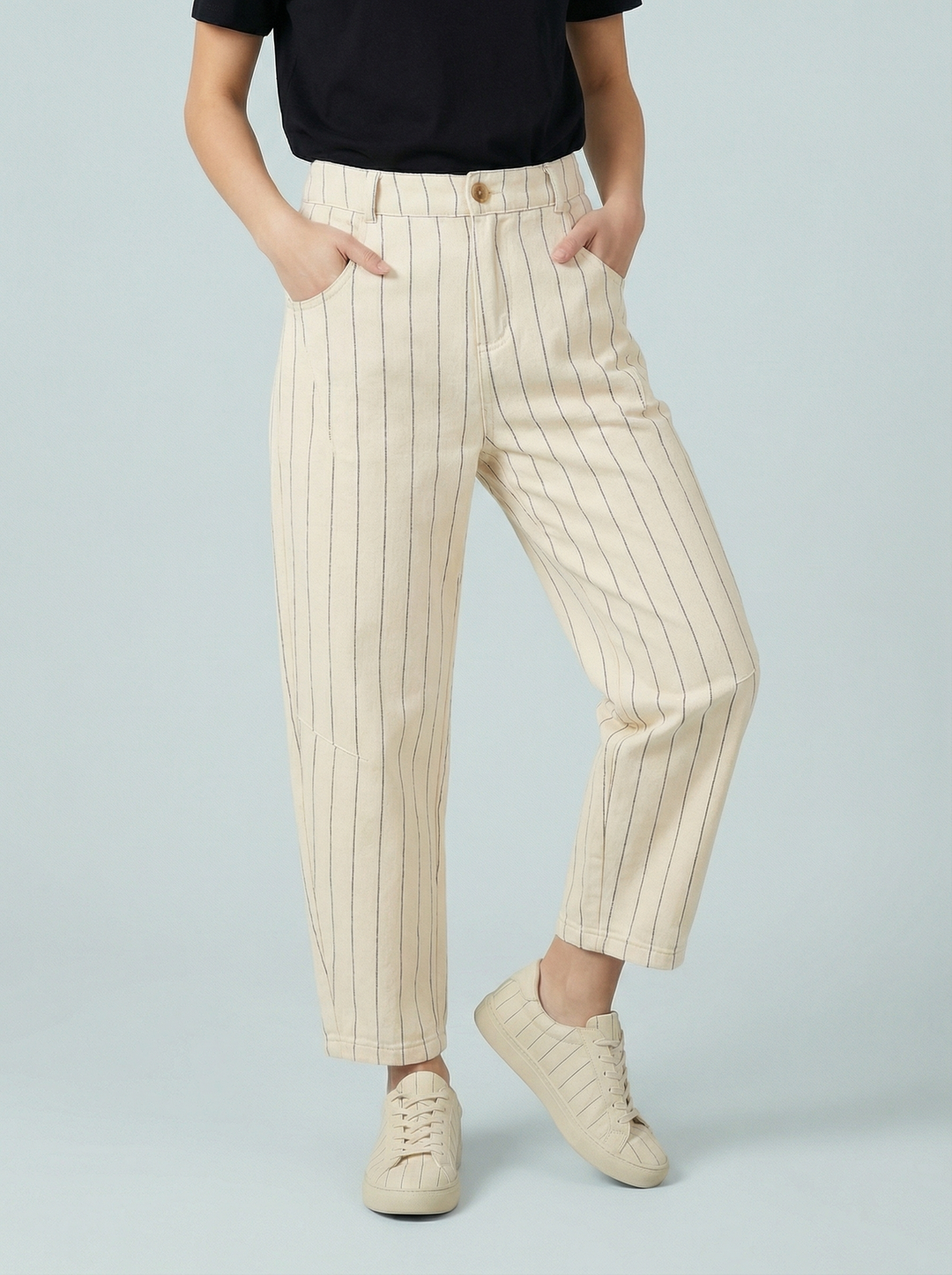 "KEIRA” Pinstripe Bullet Trouser - Cream/Black