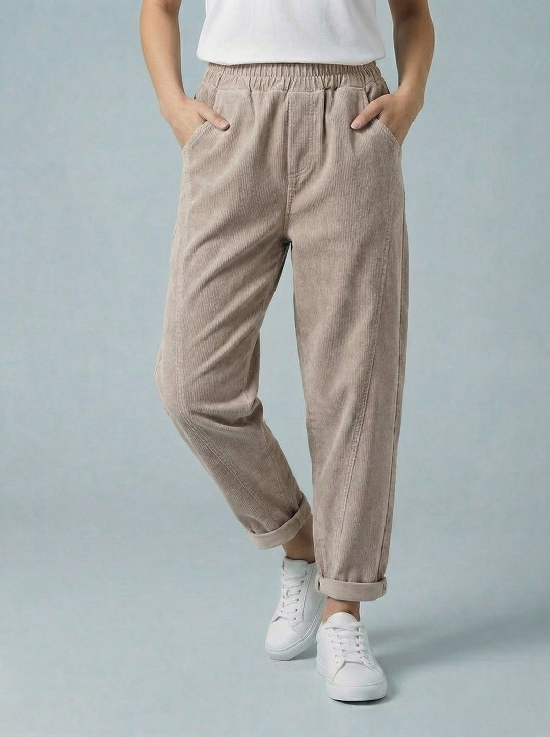 "MARTA” Relaxed Fit Acid Wash Trouser - Beige