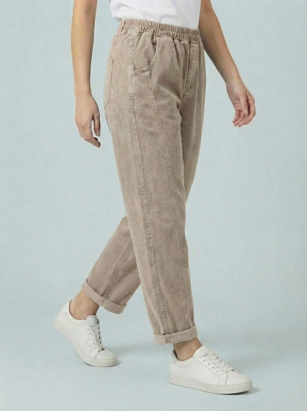 "MARTA” Relaxed Fit Acid Wash Trouser - Beige
