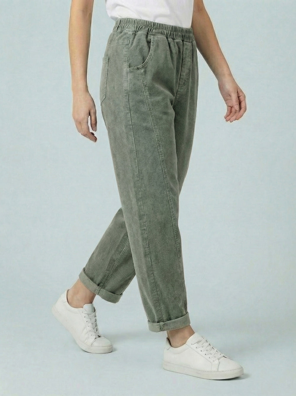 "MARTA” Relaxed Fit Acid Wash Trouser - Khaki Green