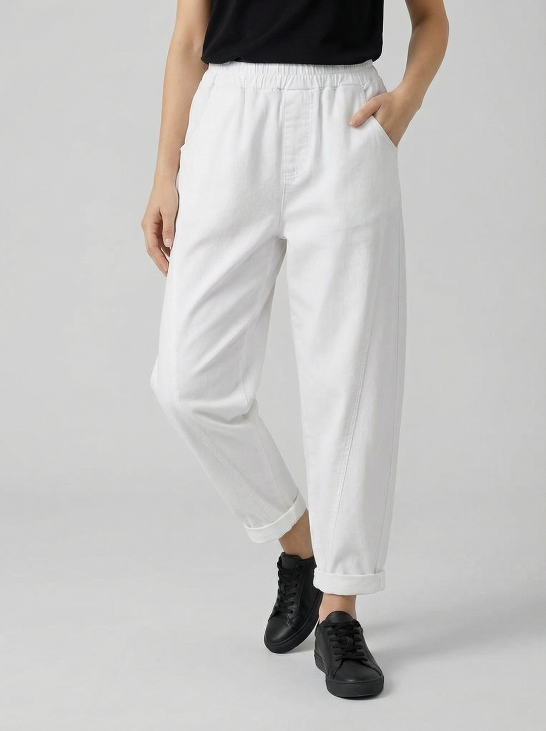 "MARTA” Relaxed Fit Acid Wash Trouser - White