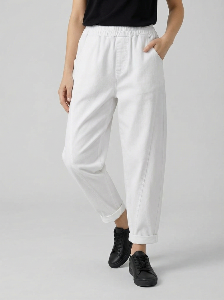 "MARTA” Relaxed Fit Acid Wash Trouser - White