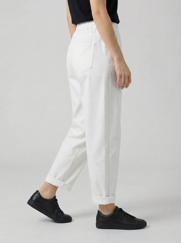 "MARTA” Relaxed Fit Acid Wash Trouser - White