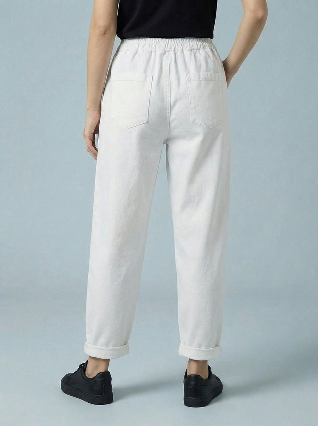 "MARTA” Relaxed Fit Acid Wash Trouser - White