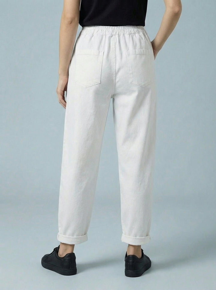 "MARTA” Relaxed Fit Acid Wash Trouser - White