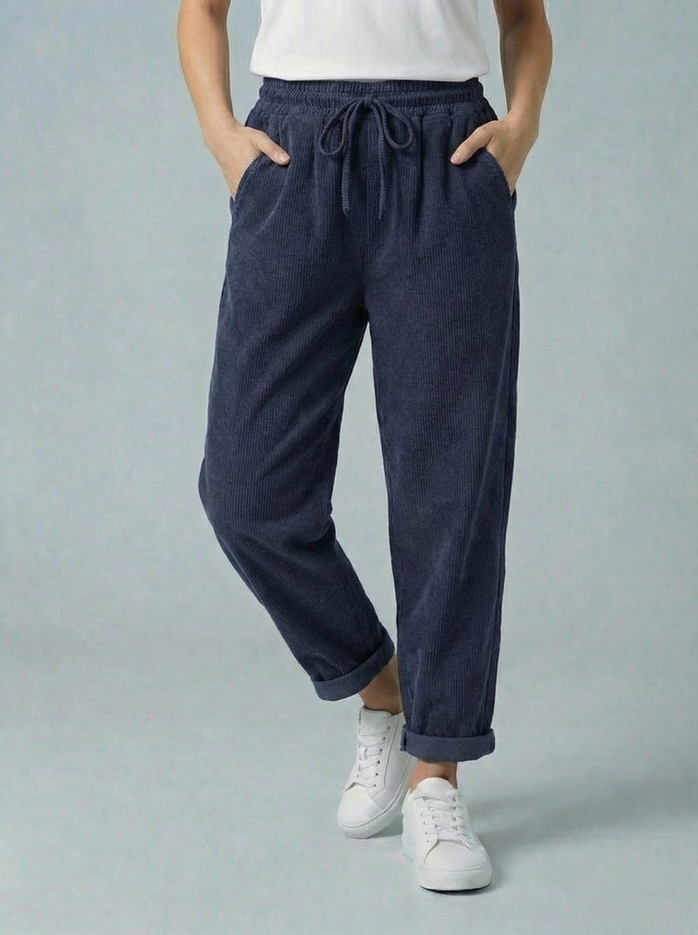 "MEGAN” Cord Barrel Trouser - Navy