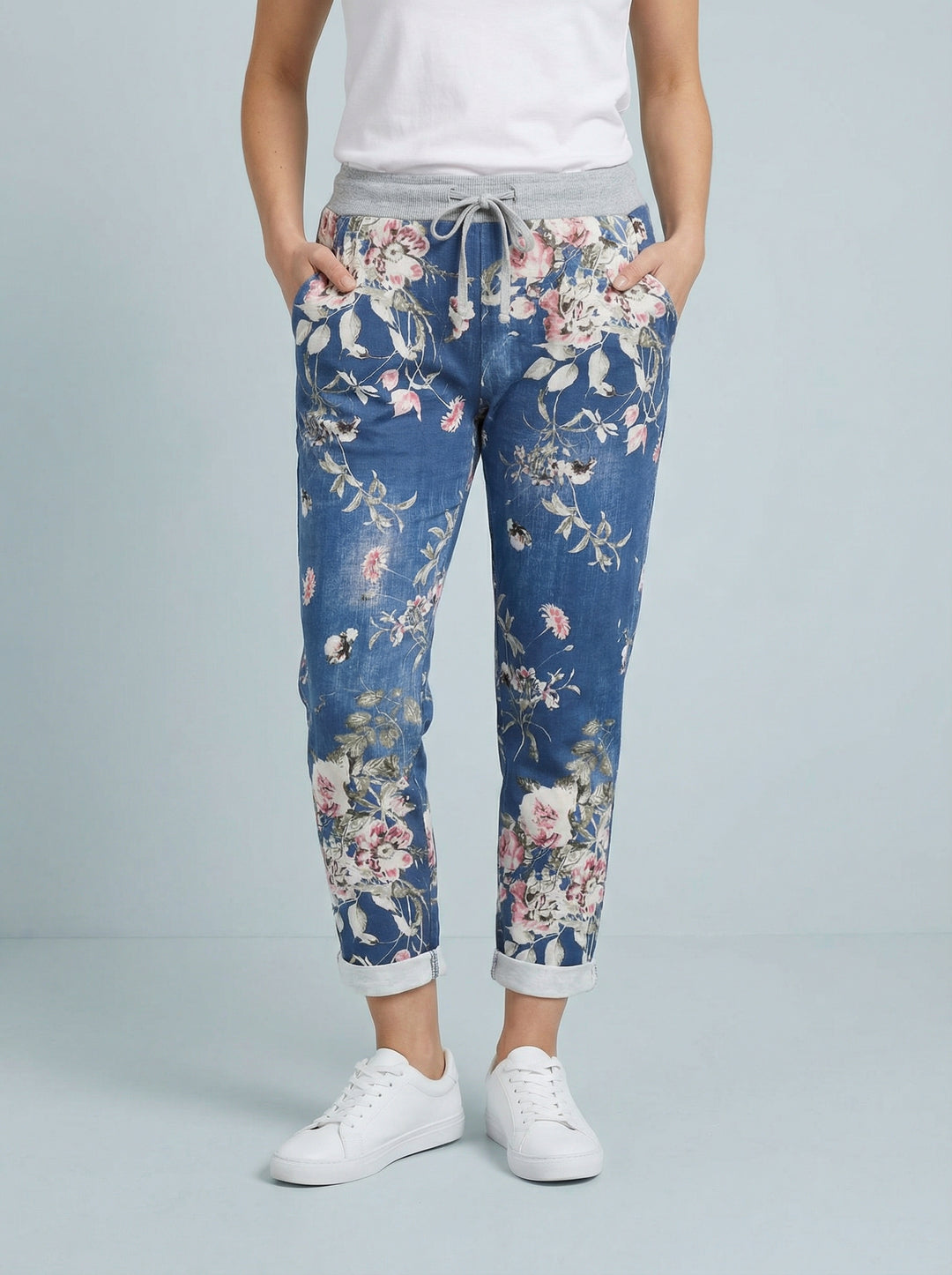"RIO" Floral Print Magic Trouser - Dark Denim