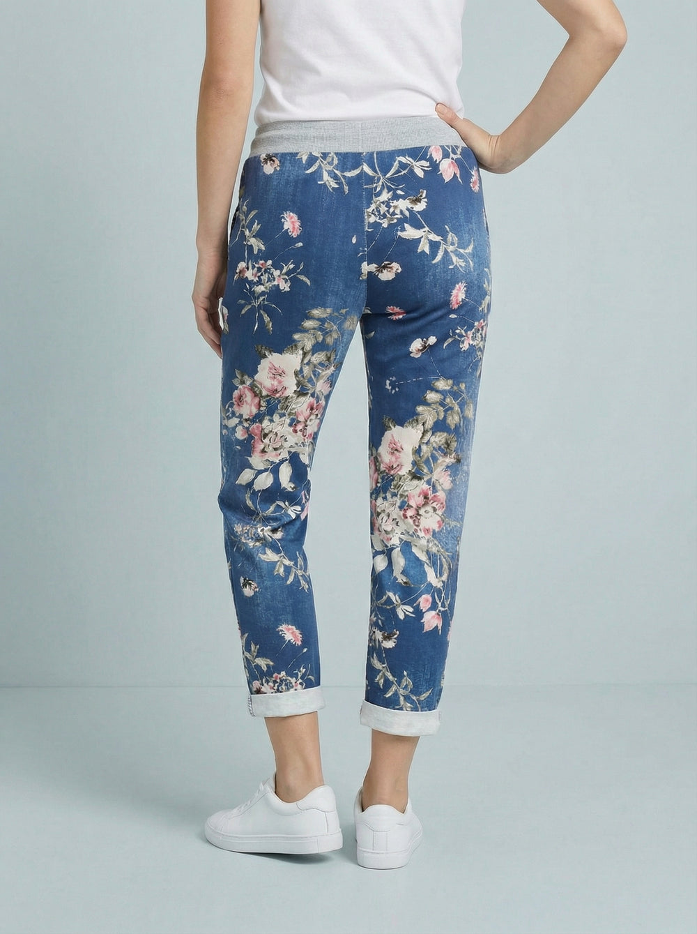 "RIO" Floral Print Magic Trouser - Dark Denim