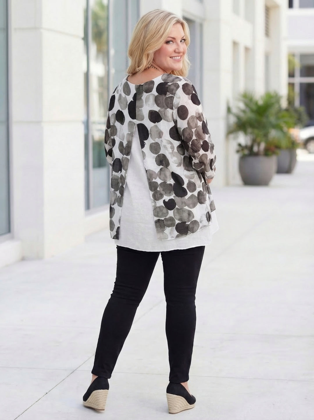 “SCARLETT” Polka Dot Split Back Top - Black