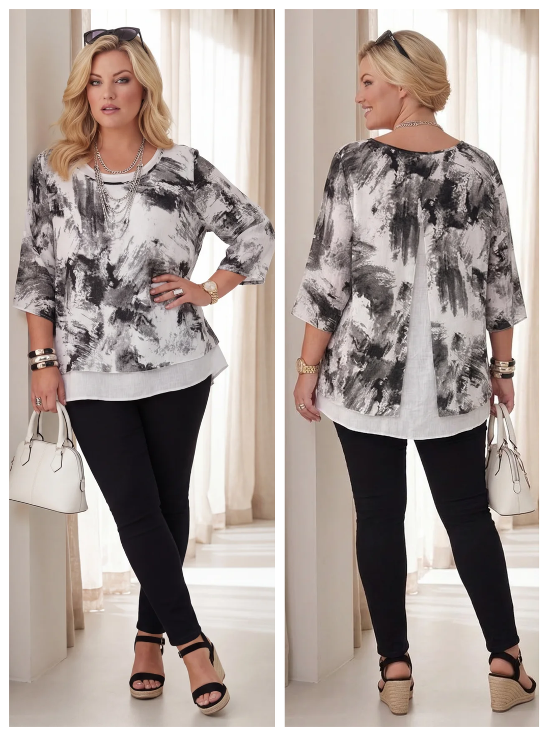 "SCARLETT” Relaced Fit Split Back Top - Black/White