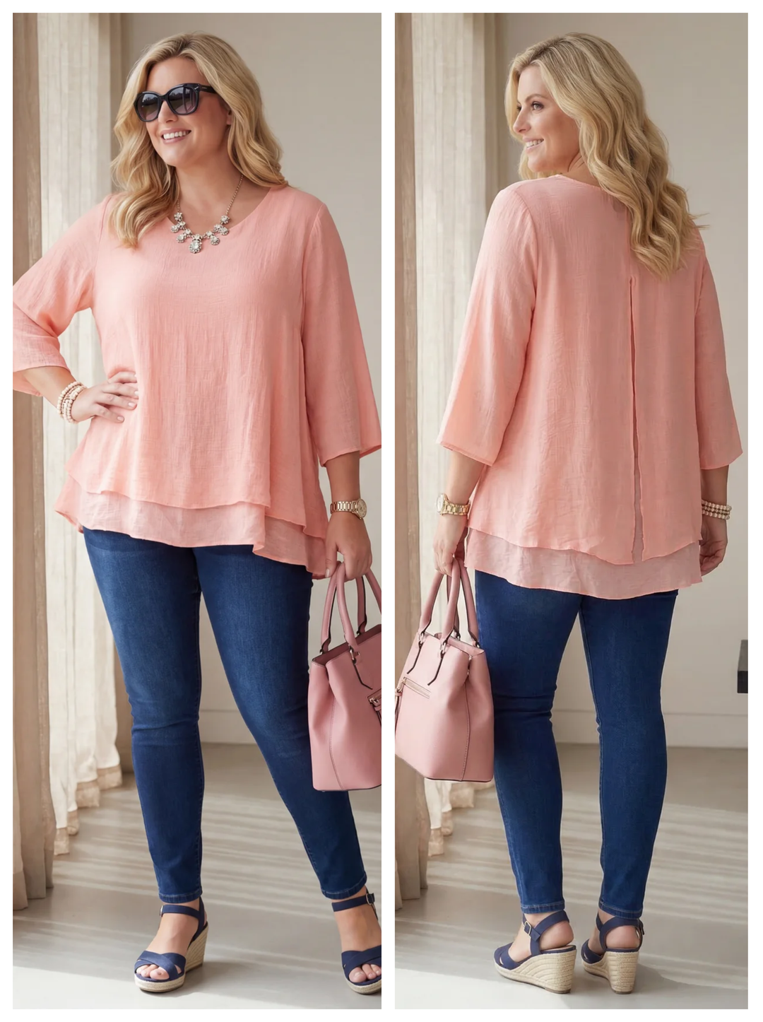 "SCARLETT” Relaced Fit Split Back Top - Blush Pink