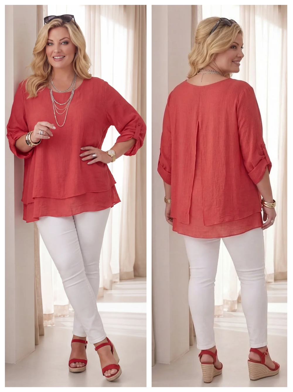 "SCARLETT” Relaced Fit Split Back Top - Coral