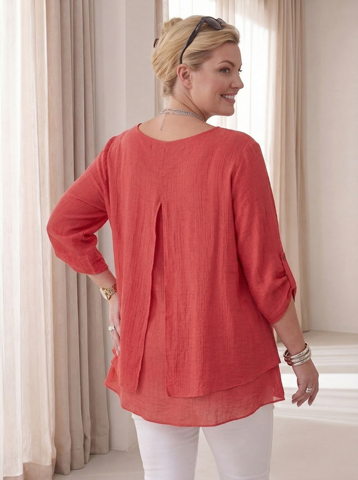 "SCARLETT” Relaced Fit Split Back Top - Coral