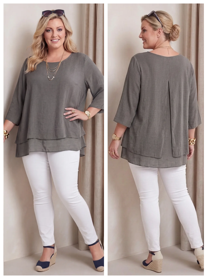 "SCARLETT” Relaced Fit Split Back Top - Grey