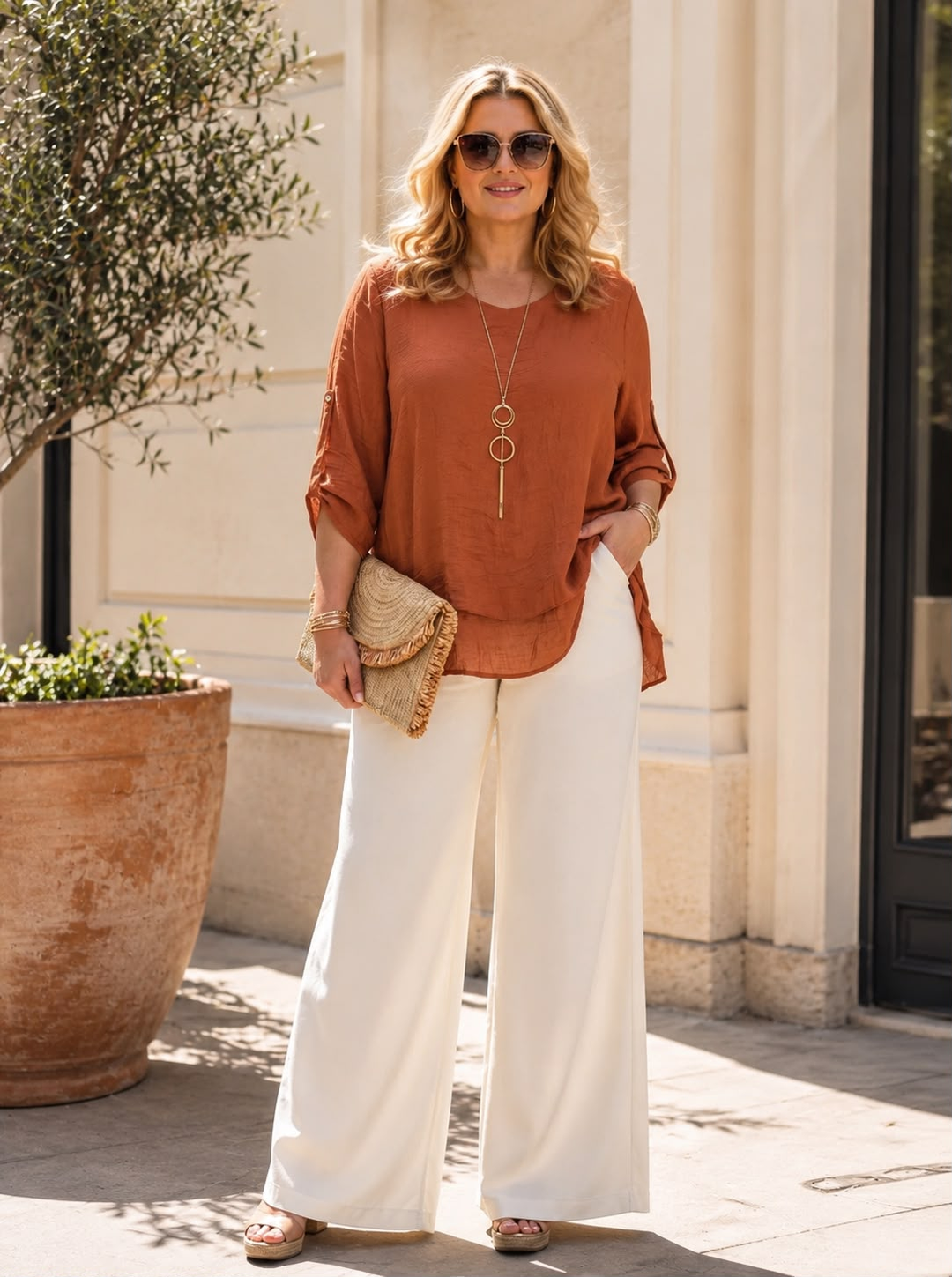 "SCARLETT” Relaxed Fit Split Back Top rust orange