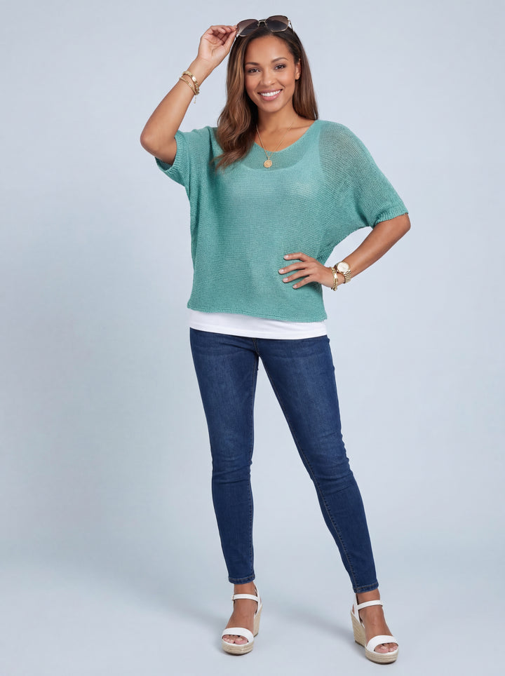 “TIFFANY” Button Back Fine Knit Top - Mint