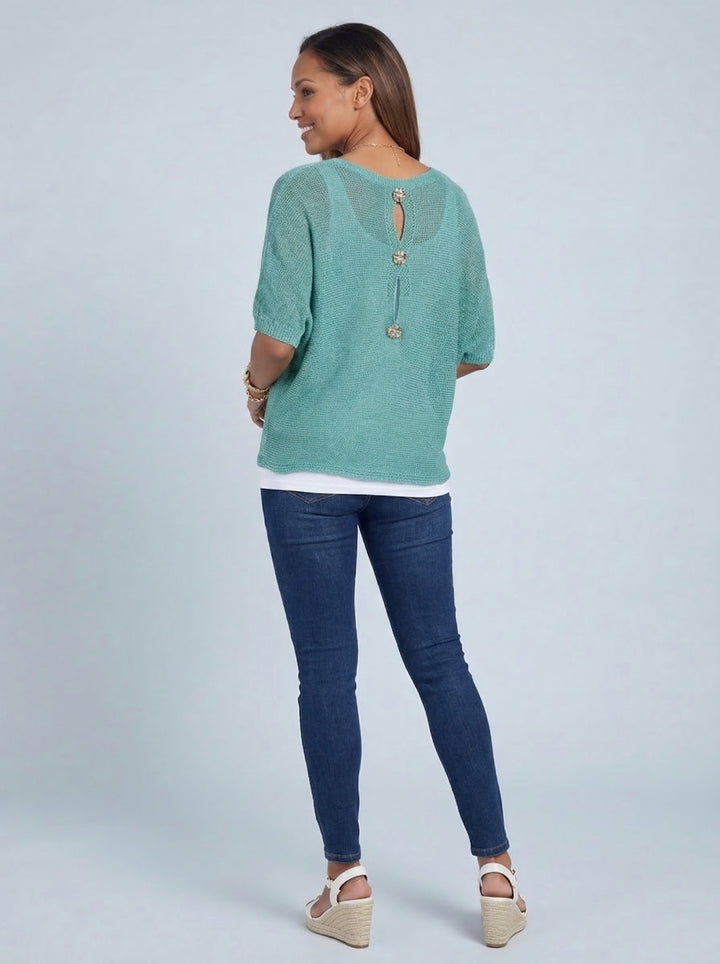 “TIFFANY” Button Back Fine Knit Top - Mint
