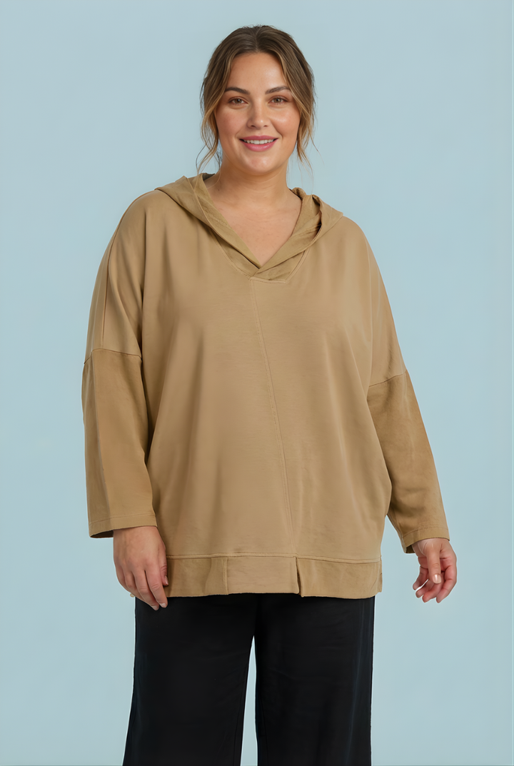 "REBECCA" Hooded Sweat Top - Tan