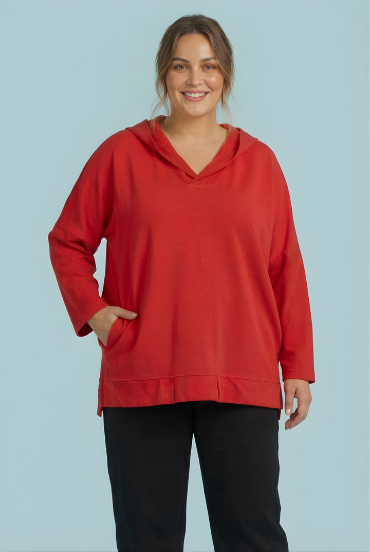 "REBECCA" Hooded Sweat Top - Red