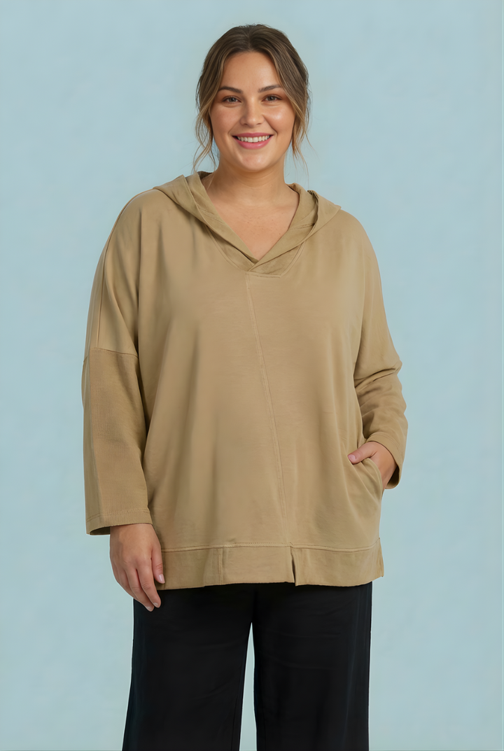 "REBECCA" Hooded Sweat Top - Tan