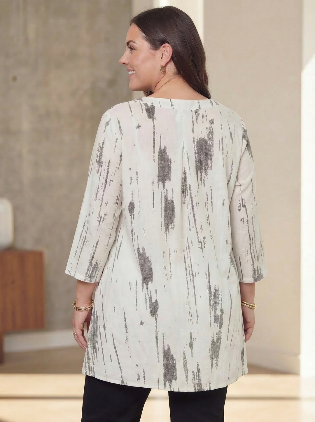 "WENDY” Cotton Button Back Tunic / Grey Acid Wash