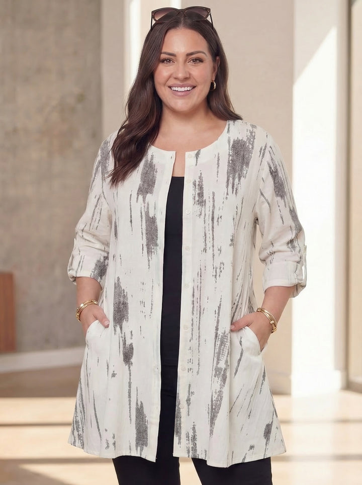 "WENDY” Cotton Button Back Tunic / Grey Acid Wash