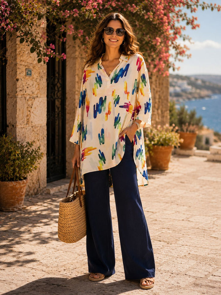 “JADA” Premium Riviera Watercolour Tunic Multicolour