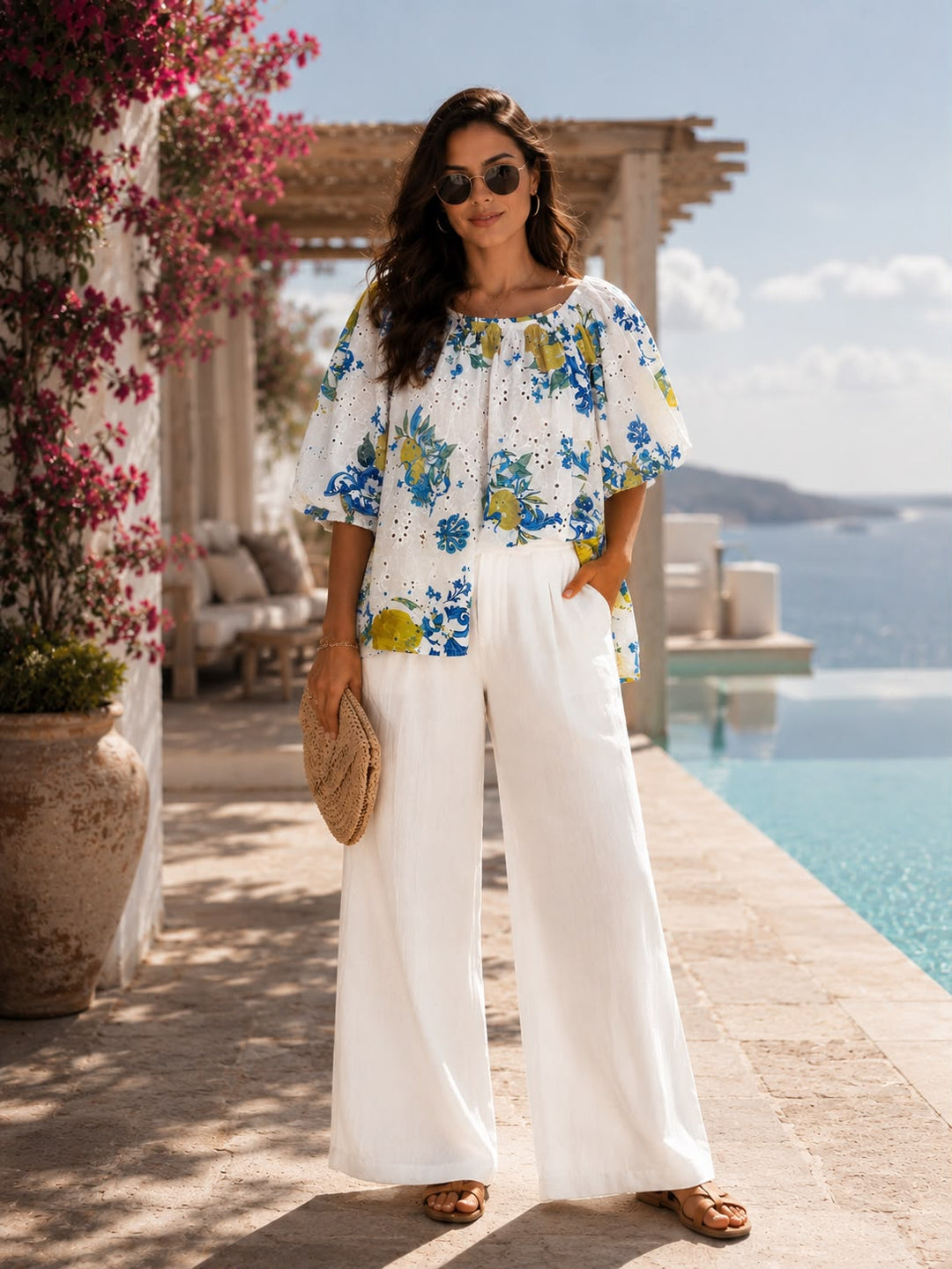“JOANNA” Mediterranean Inspired Bardeoux Top white