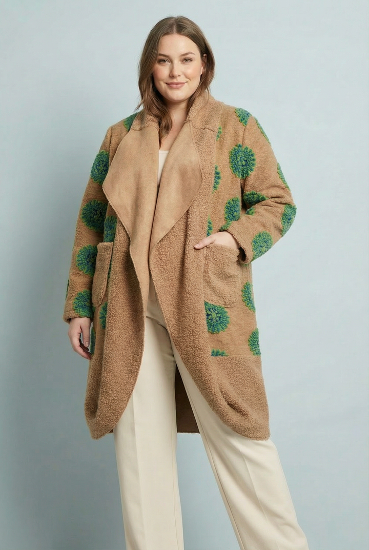 "JAMILLA" Premium Waterfall Coat - Tan/Green