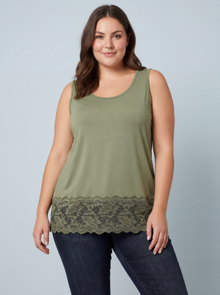 MAGIC Vest With Added Lace Trim - Khaki Green