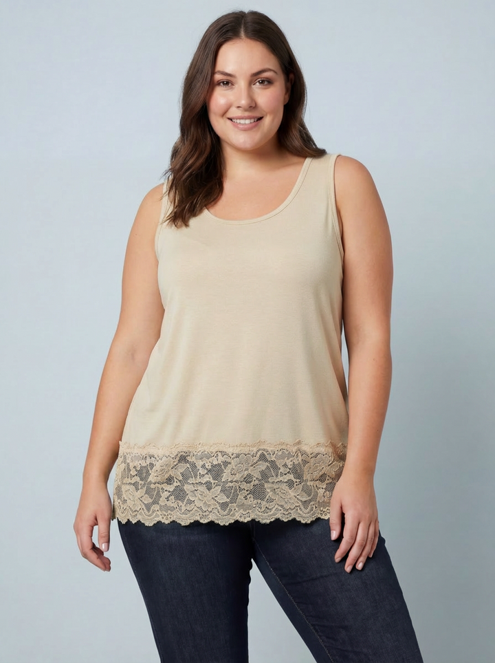 MAGIC Vest With Added Lace Trim-Stone