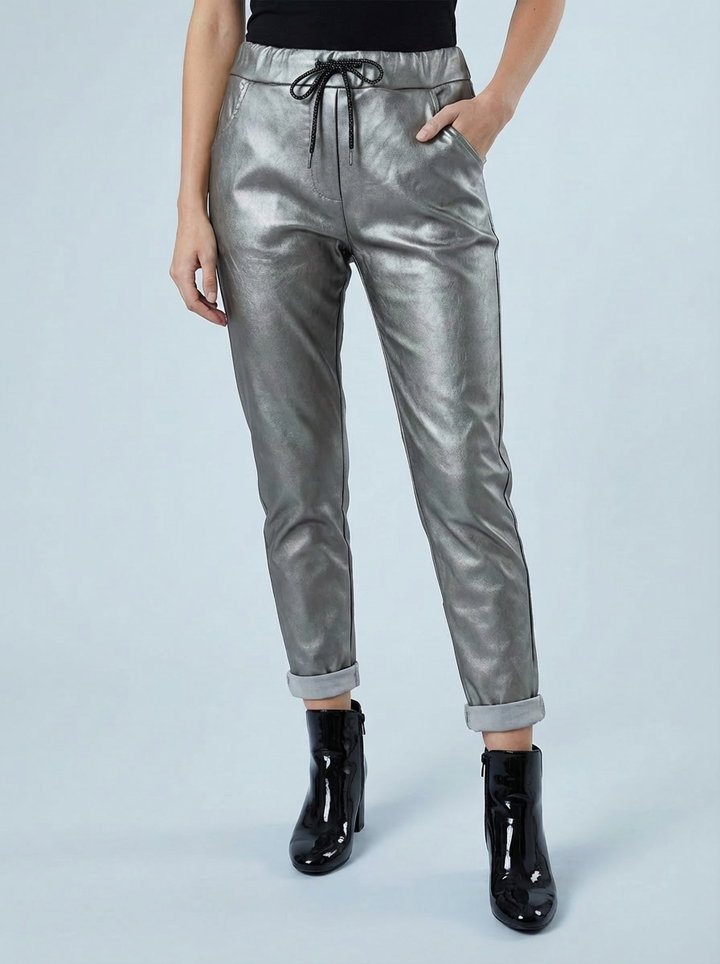 "CARMELA" Pleather Trouser-Grey