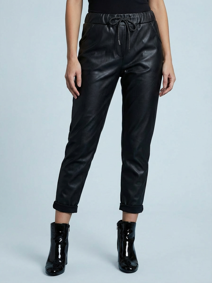 "CARMELA" Pleather Trouser-Black