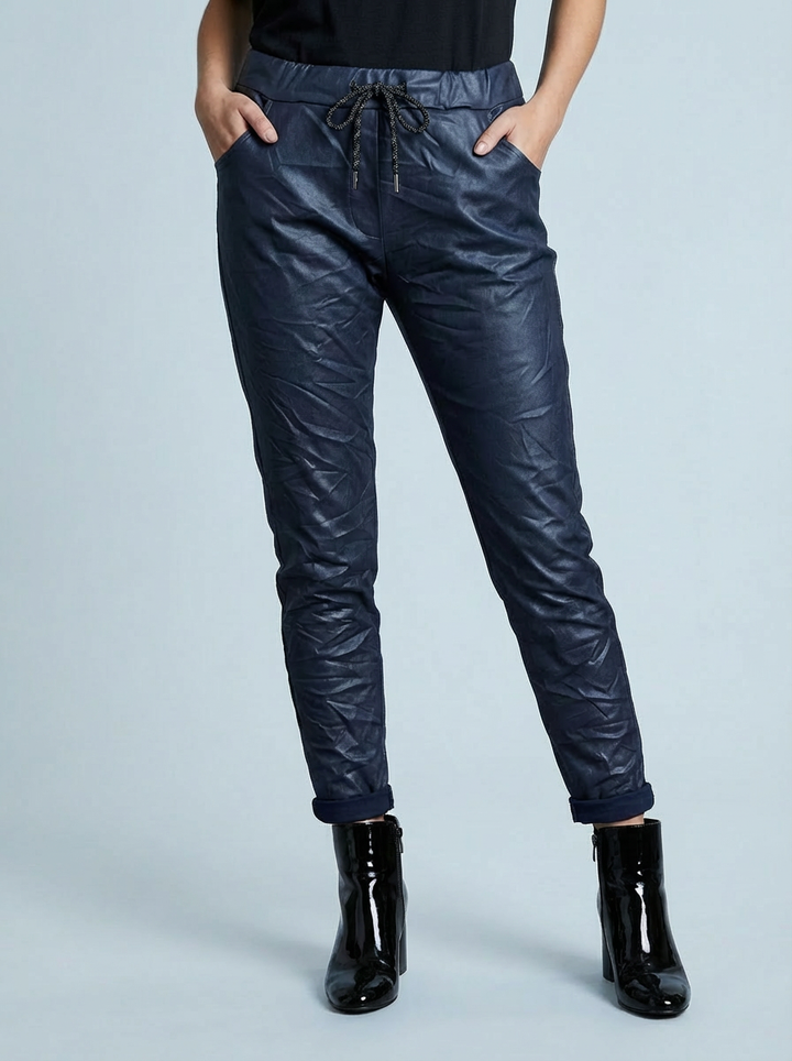 "CARMELA" Pleather Trouser-Navy