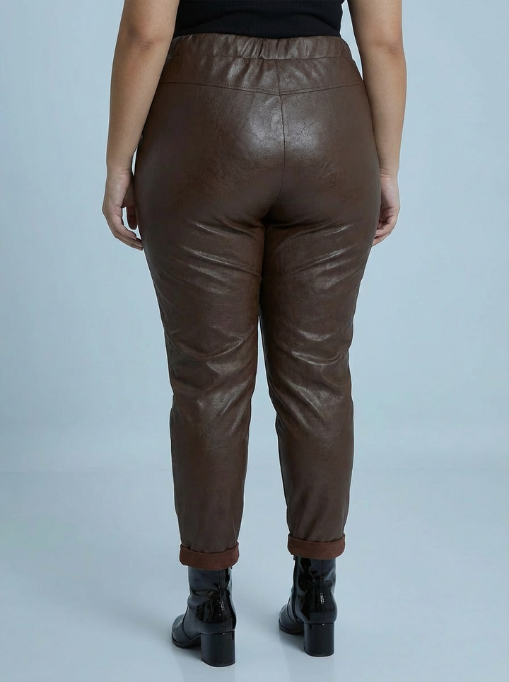 "CARMELA" Pleather Trouser-Brown