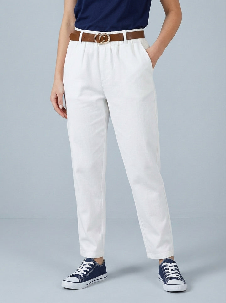 "GIANNA" Tapered Trousers-White