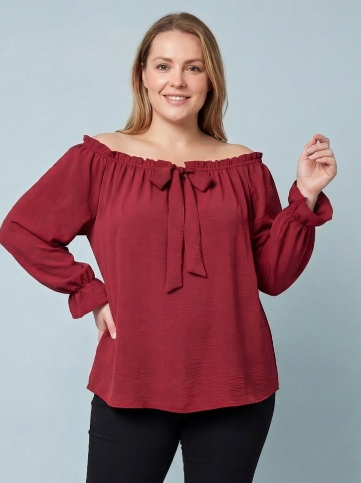 “AMY” Bardot Off Shoulder Blouse - Burgundy