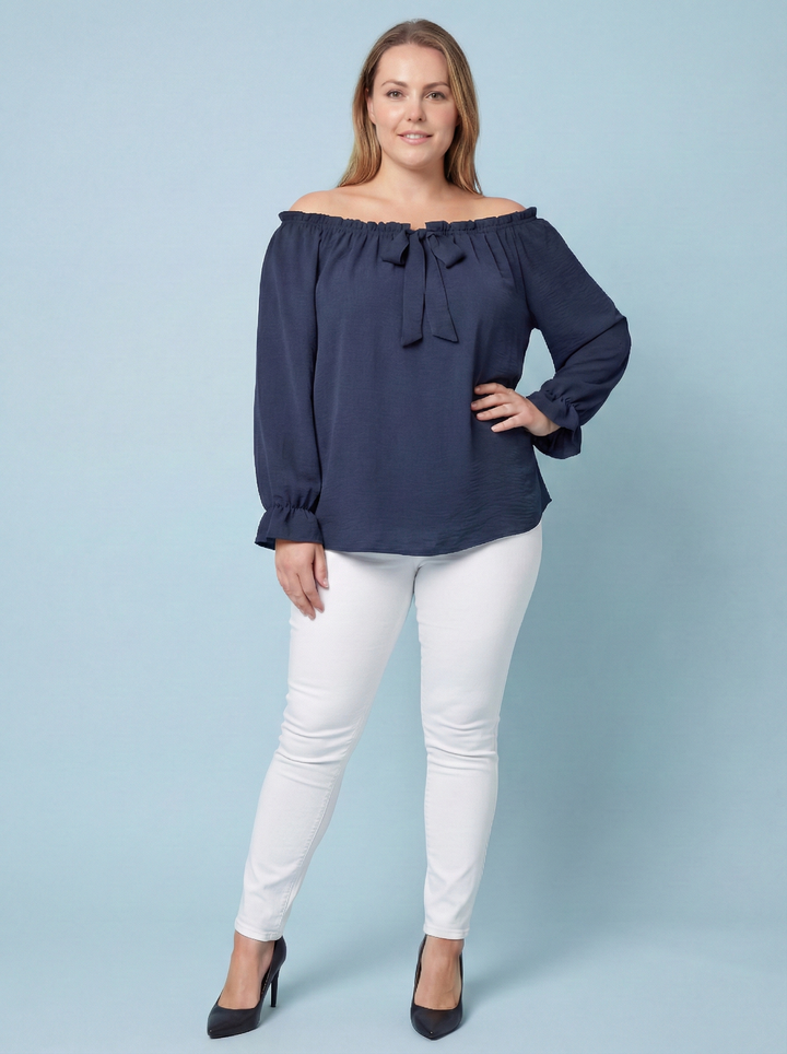 “AMY” Bardot Off Shoulder Blouse - Navy