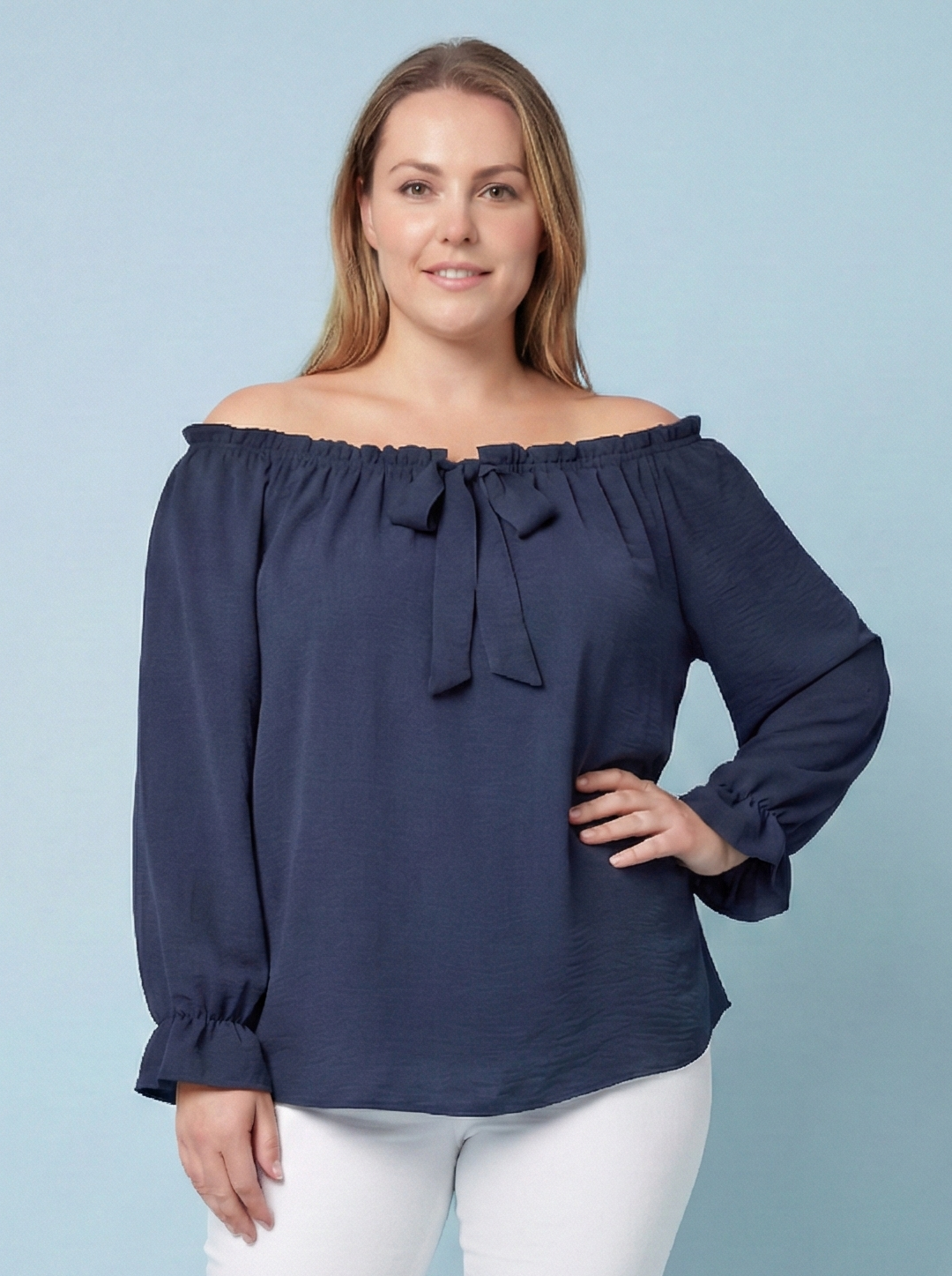 “AMY” Bardot Off Shoulder Blouse - Navy