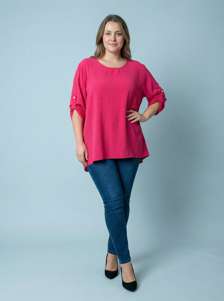“EMILY” High Low Blouse / Tunic - Cerise Pink