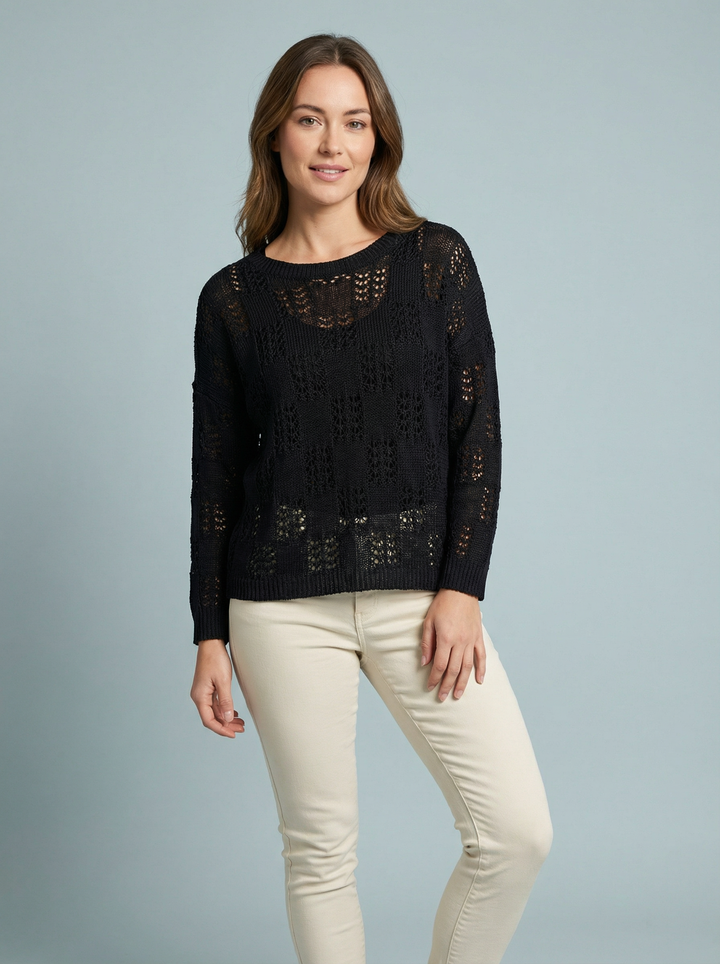 “VANESSA” Crochet Fine Knit Top - Black