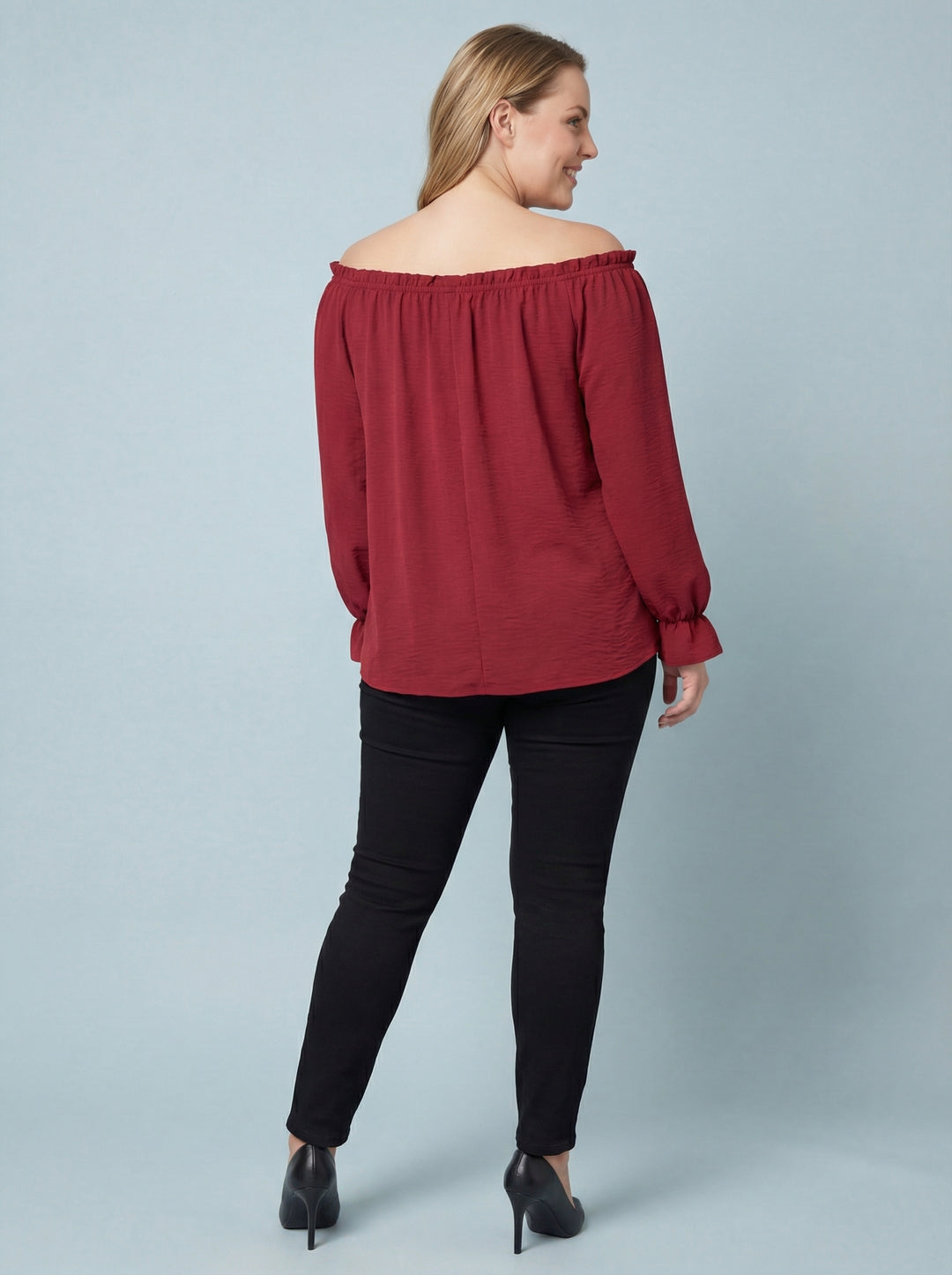 “AMY” Bardot Off Shoulder Blouse - Burgundy